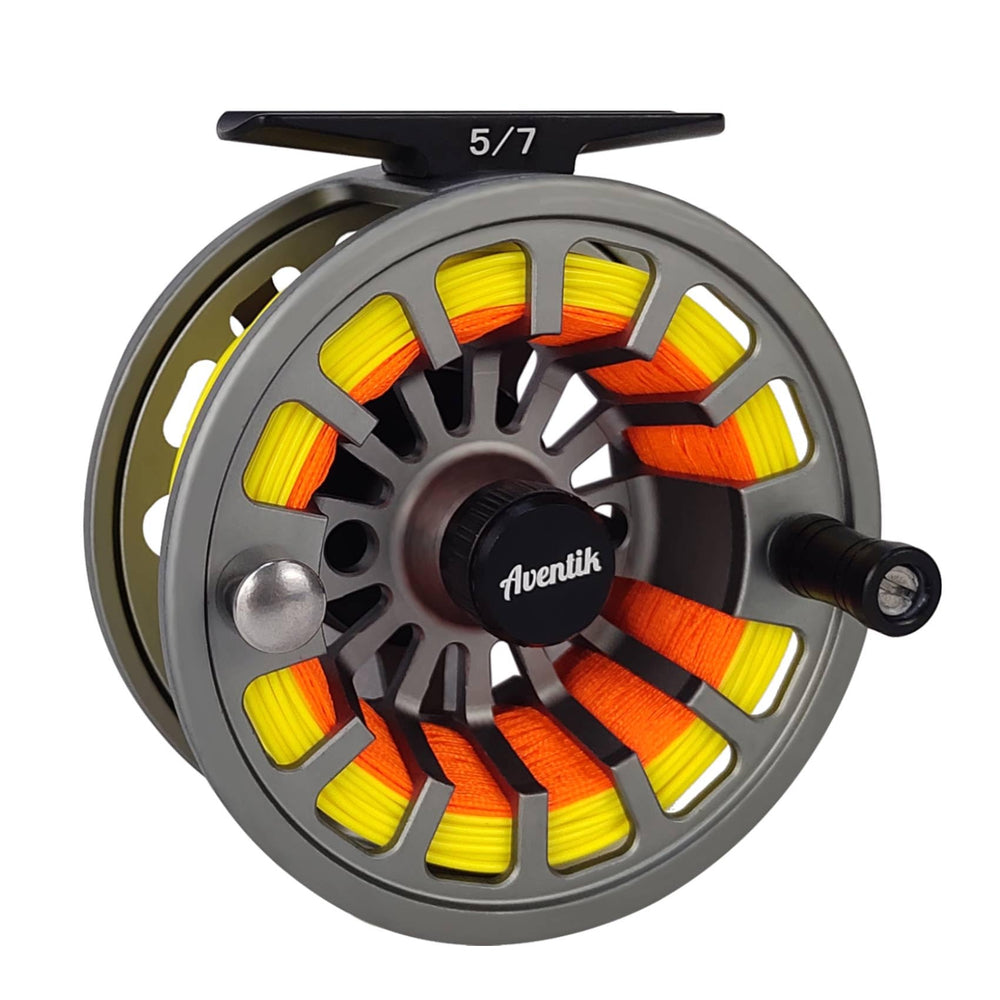 Aventik FLK fly reel gray drag system close-up highlights precise, timely engagement