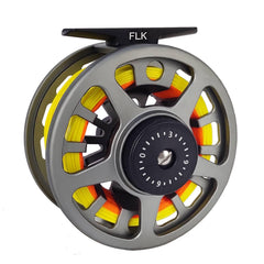Aventik FLK fly reel gray with line close-up demonstrates smooth line retrieval for trout fishing