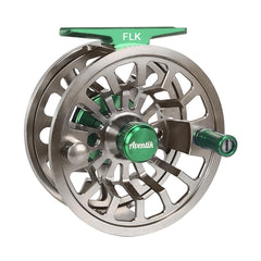Aventik FLK II reel closeup shows durable aluminum build for freshwater fishing.