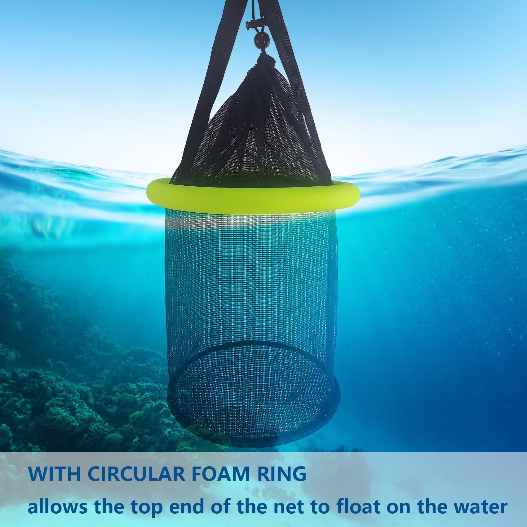 Front view of Aventik floating fish basket