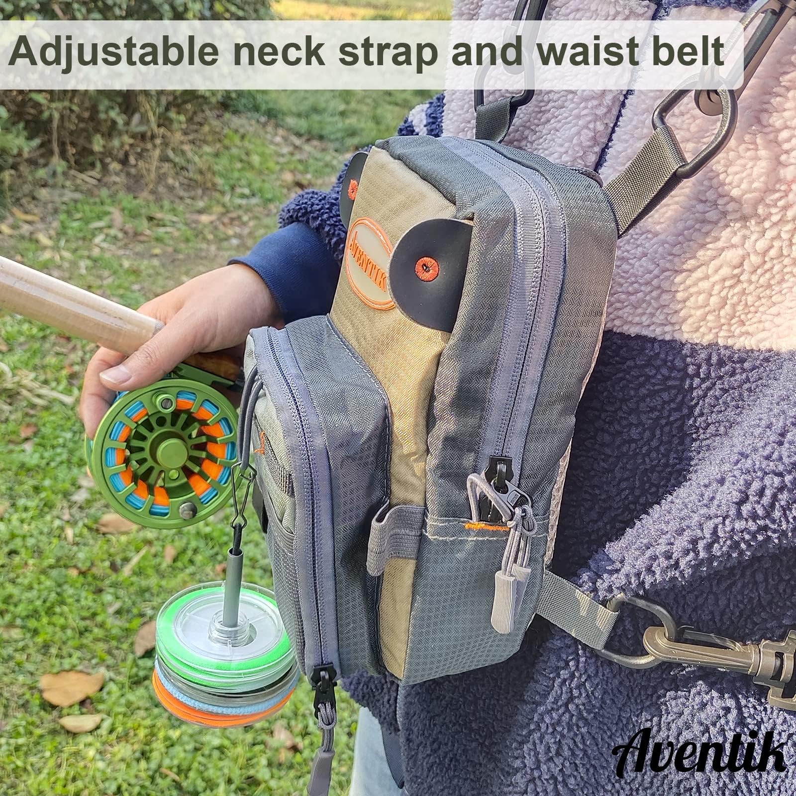 Mesh interior compartment for fly boxes inside Aventik chest bag