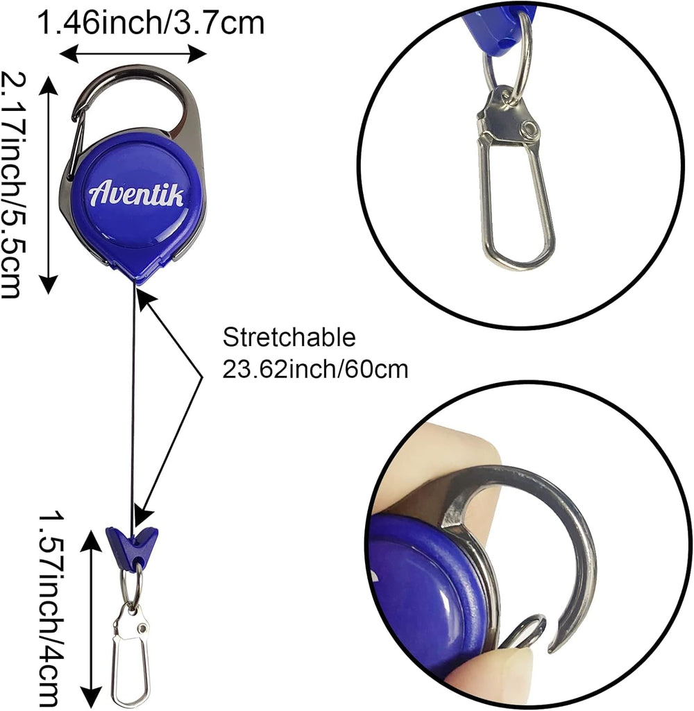 Three Blue Zinger Retractors for Fly Fishing with 23-Inch Cord