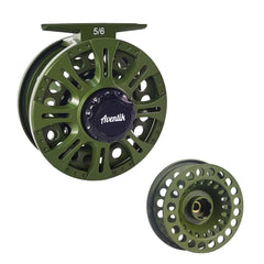 Aventik HVCE graphite fly reel front view showing smooth line control and balance.