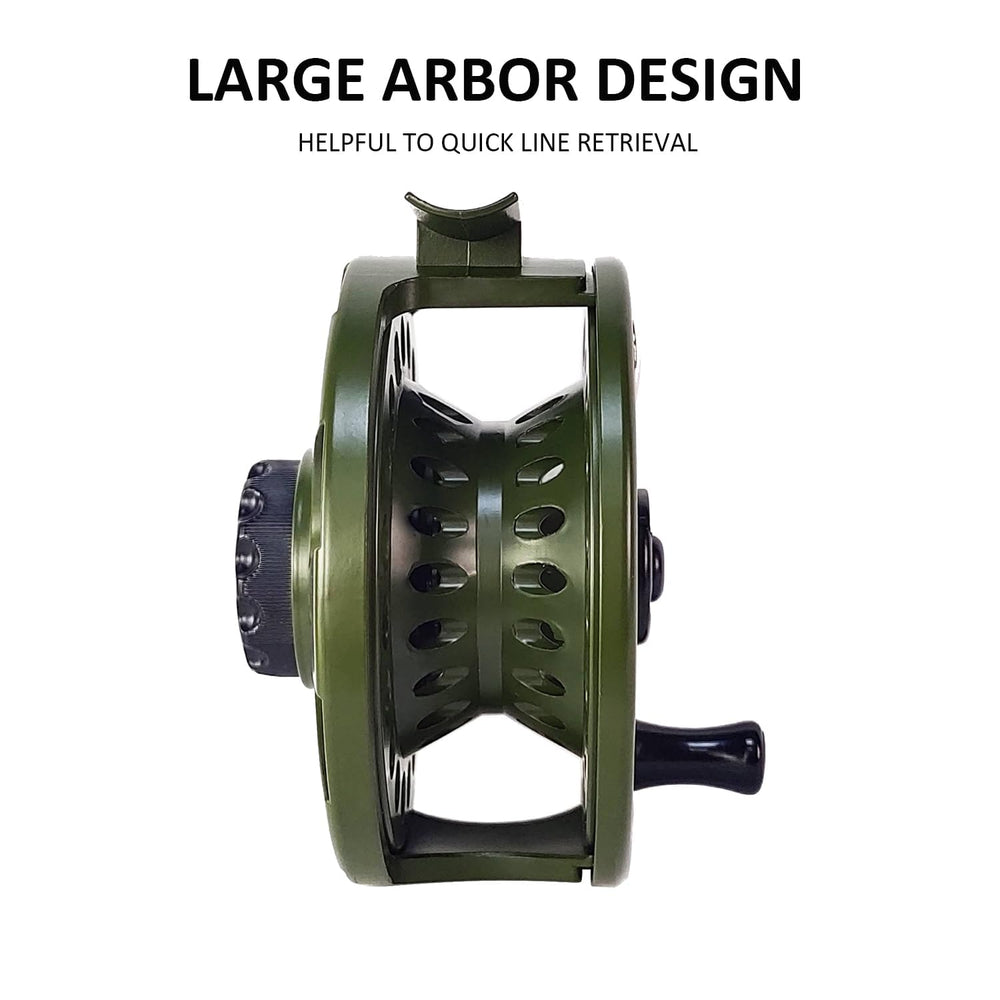 Aventik HVCE graphite fly reel large arbor image illustrating fast retrieves and increased backing.