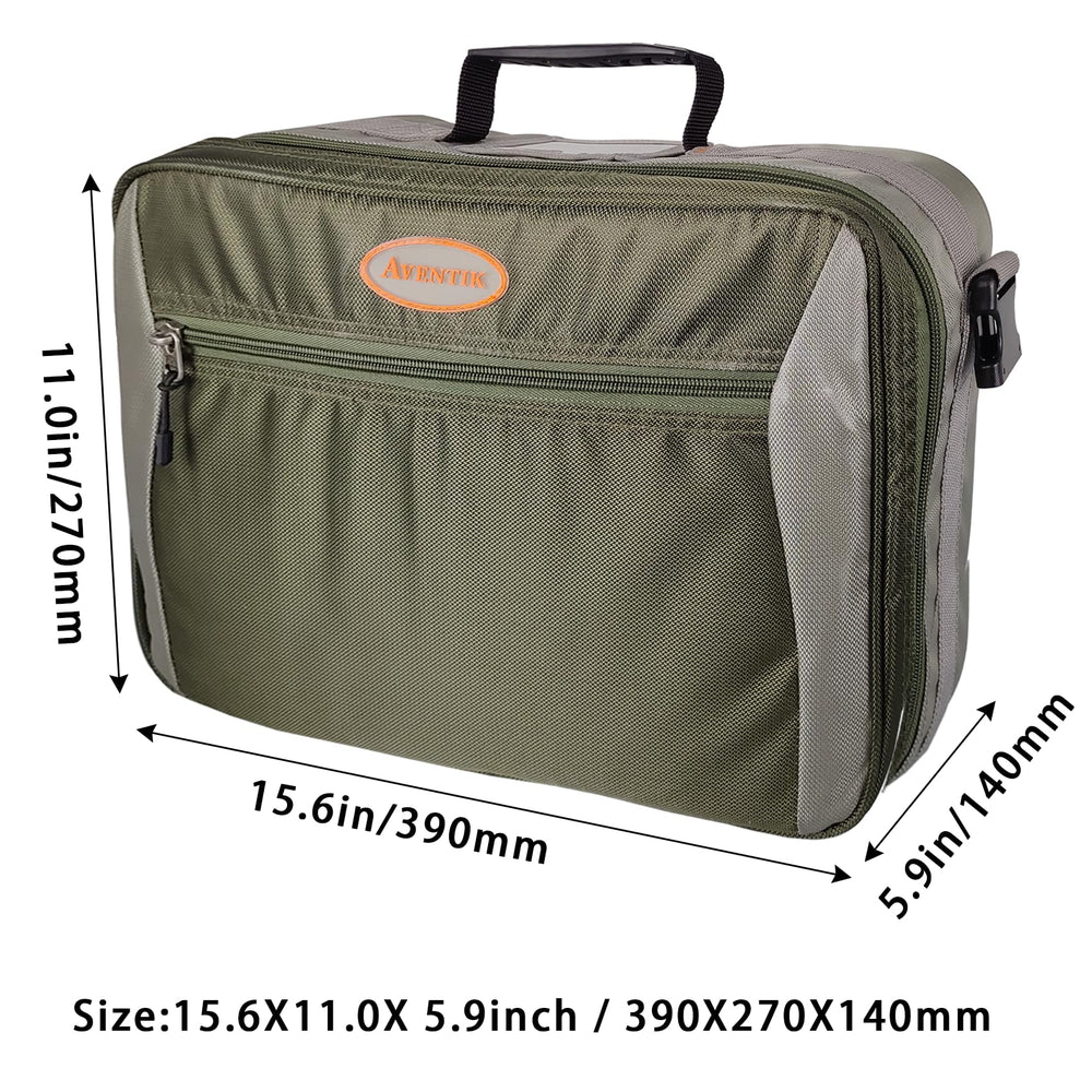 Aventik Mag Reel Case interior with adjustable dividers for varied reel sizes.