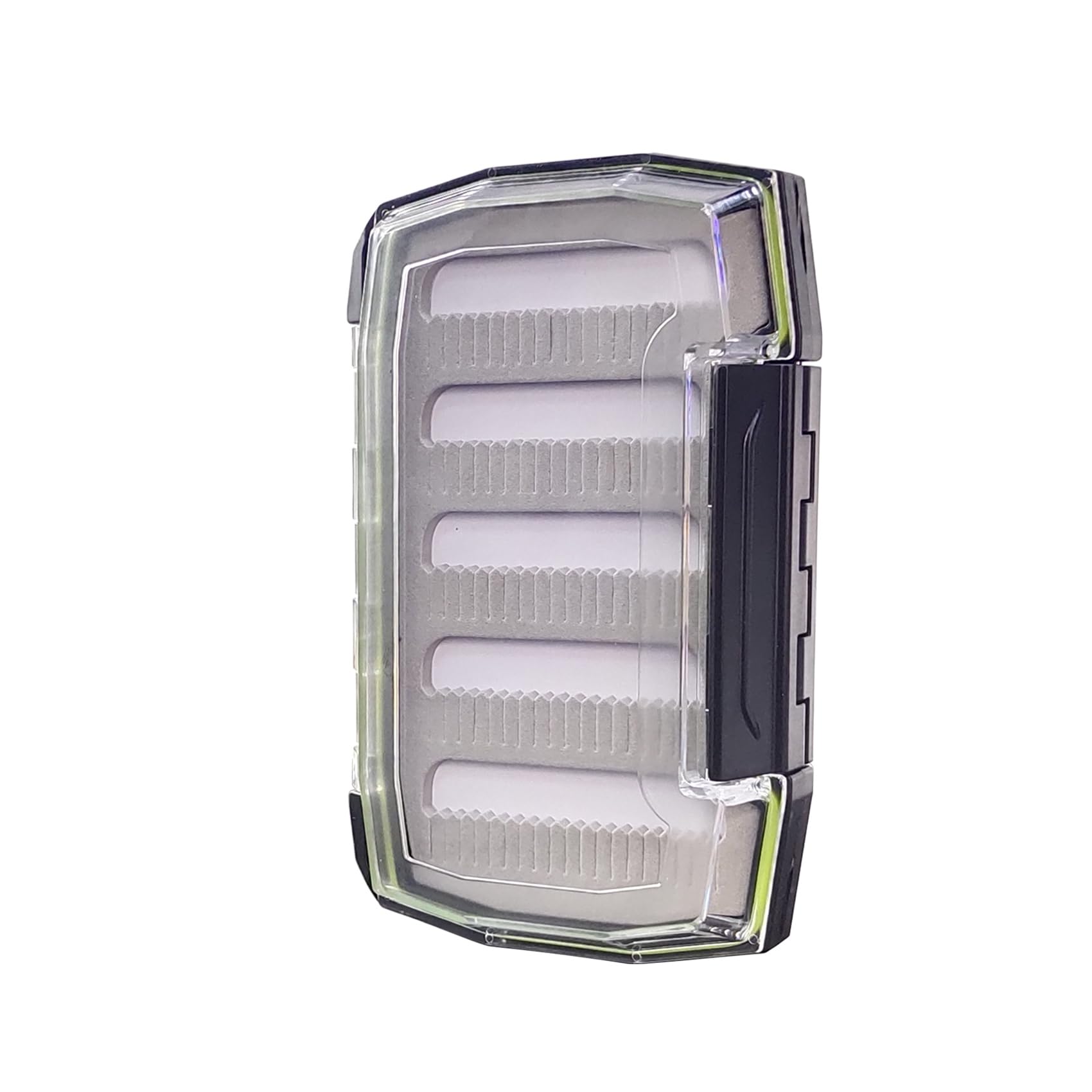 Aventik double-sided waterproof fly box with foam and silicone inserts, front view
