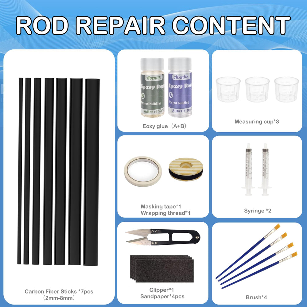 Carbon fiber tip repair process for fishing rod using Aventik kit