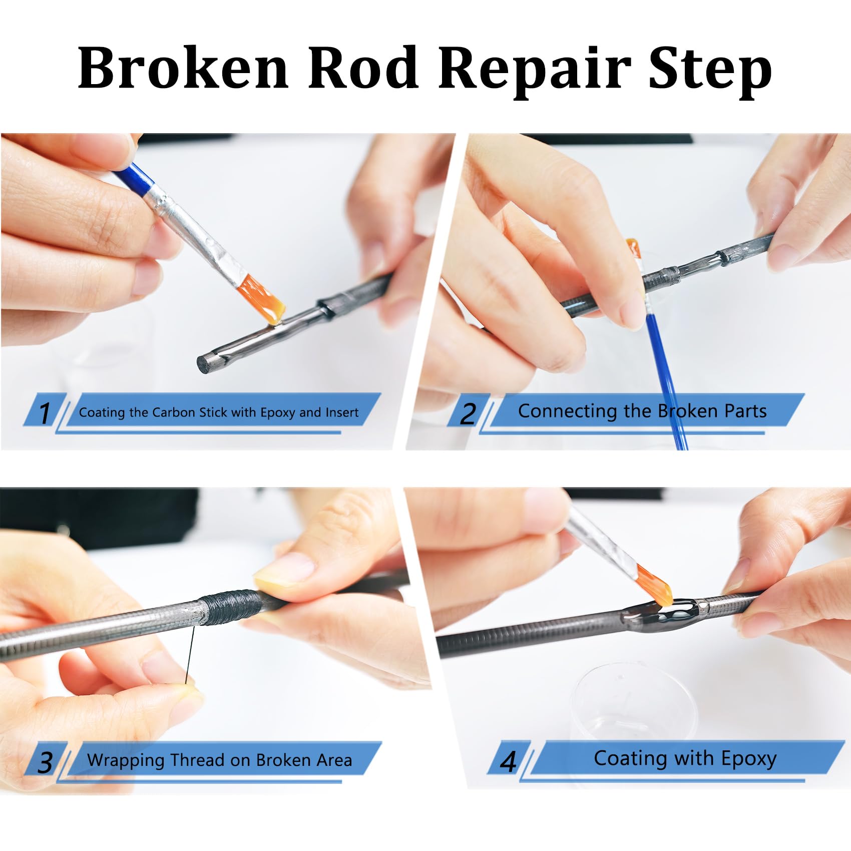 Rod tip repair being assembled with carbon tip and thread