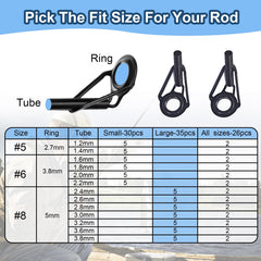 Seven sizes of rod tip guides from 2.4mm to 3.8mm