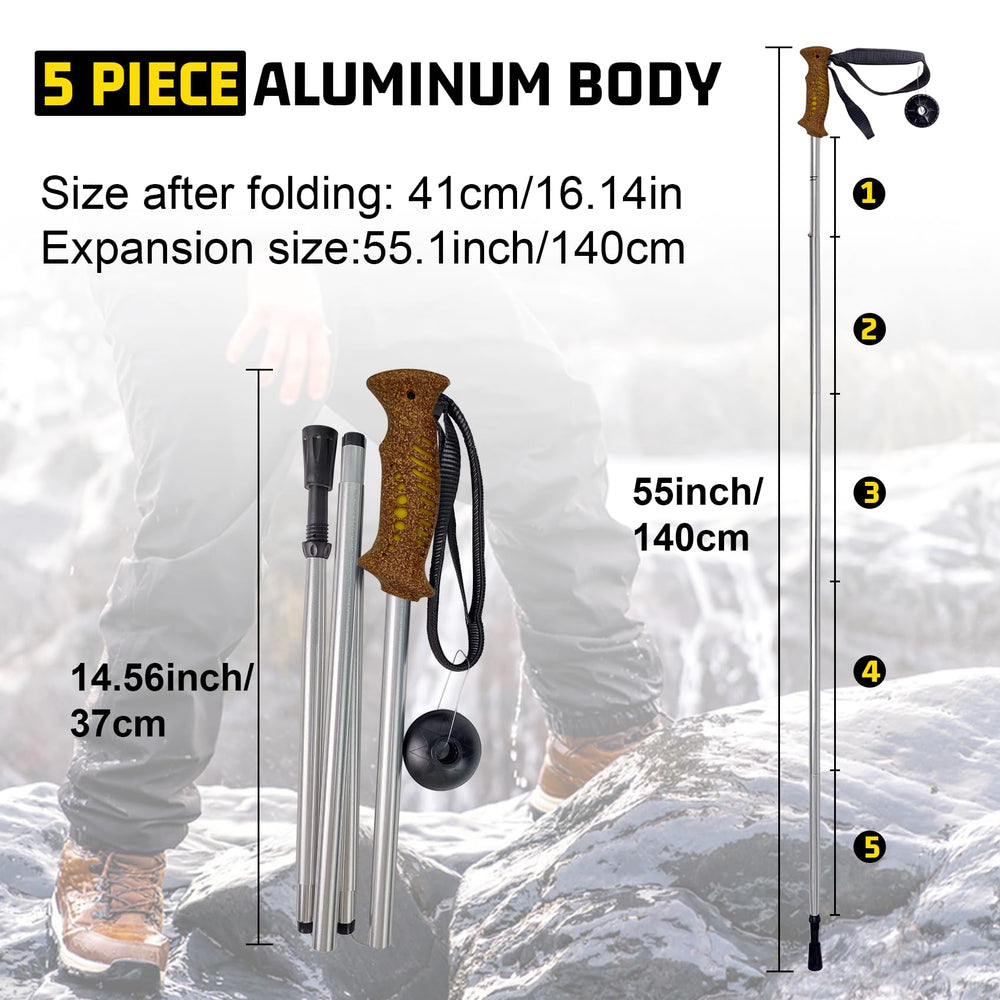 Aventik wading staff folded compactly for easy transport on hikes.
