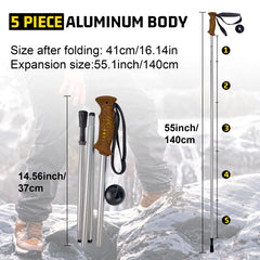 Aventik wading staff folded compactly for easy transport on hikes.
