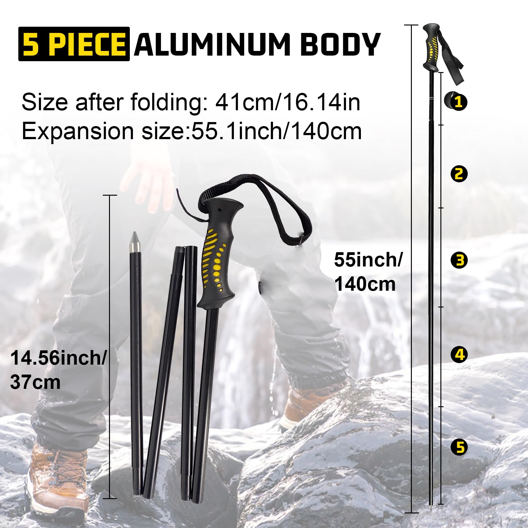 Aventik wading staff folded compact for easy backpack storage