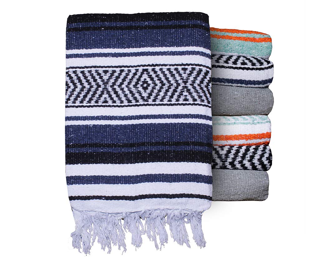 Averpak BodyForge Mexican Falsa Blanket blue, black and white folded for compact warmth