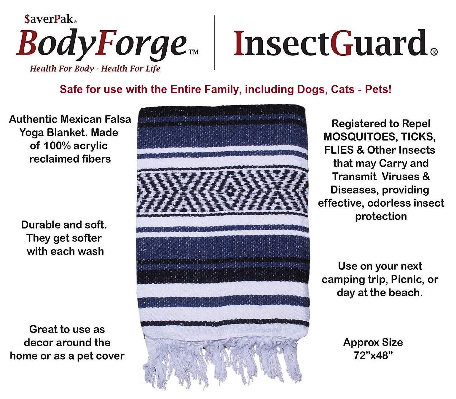 AverPak InsectGuard blanket in blue, black, and white for stylish decor.
