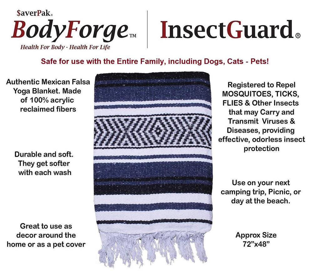 AverPak InsectGuard blanket in blue, black, and white for stylish decor.