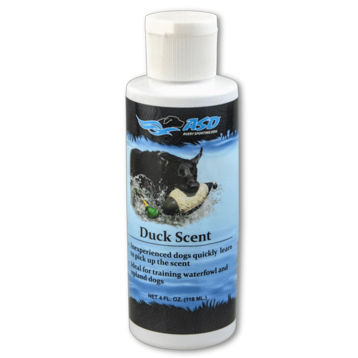 Avery ASD dog retrieve training scents bottle for scent-led retrieves during waterfowl and upland hunts.