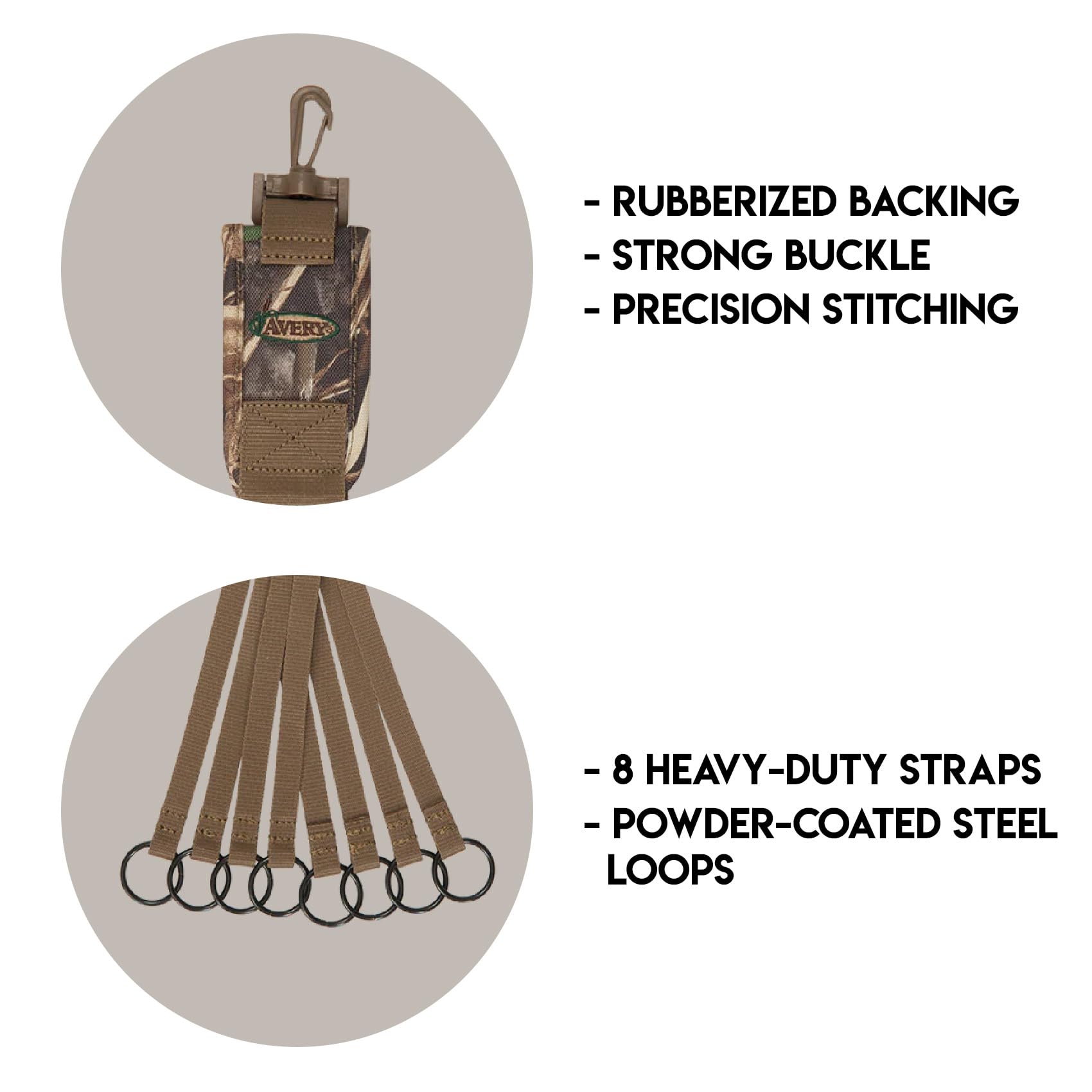 Avery Game Hog Strap shows welded steel loops for durable, rust-resistant field use.