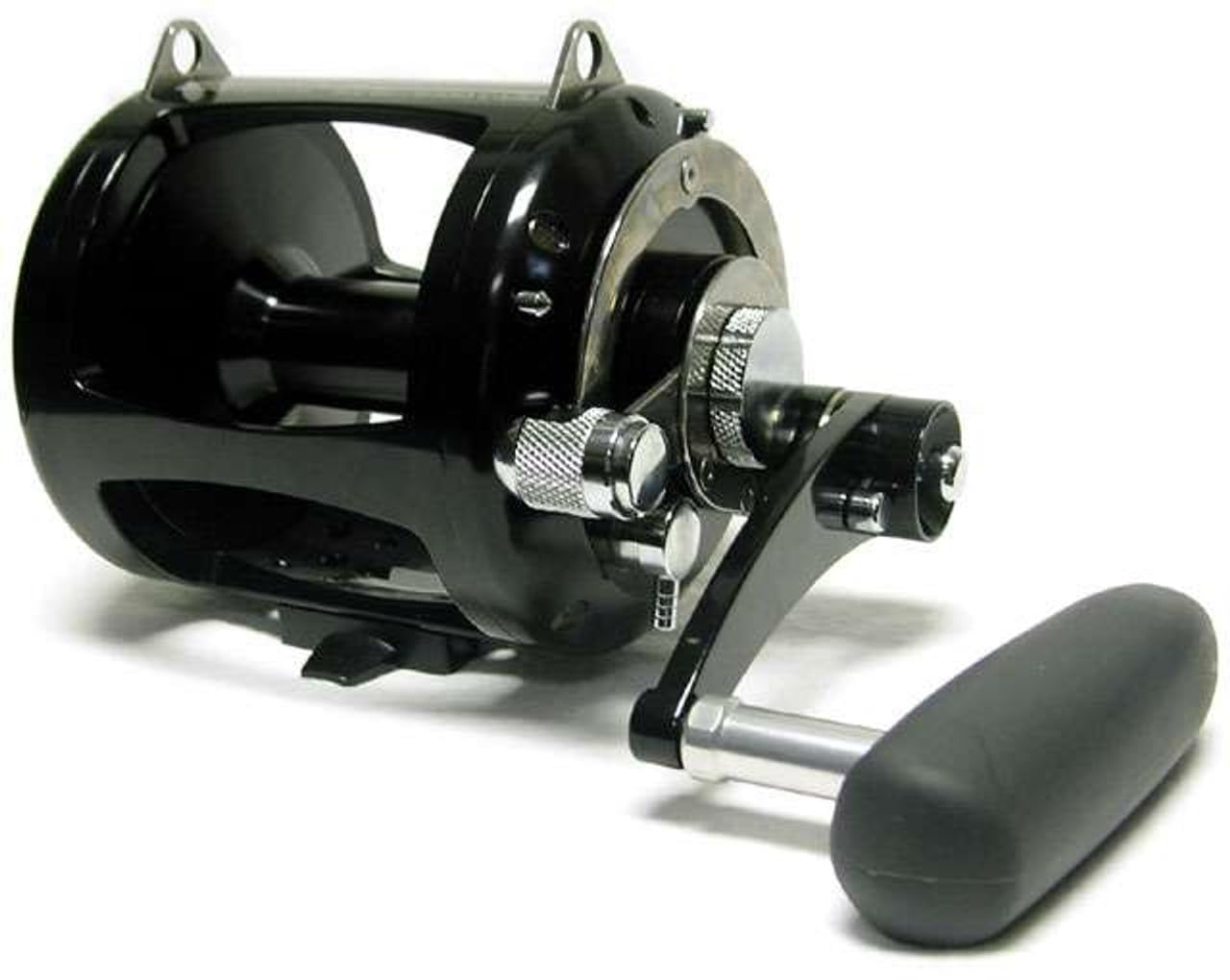 Avet Pro EXW 50/2 Right Hand reel in black, front view highlighting rugged aluminum construction