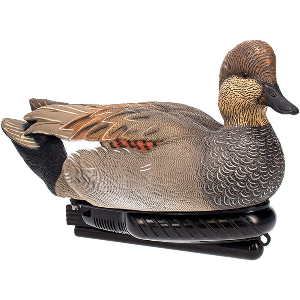 Avian-X Power Swimmer Gadwall Drake on water with realistic motion for convincing decoy setup.