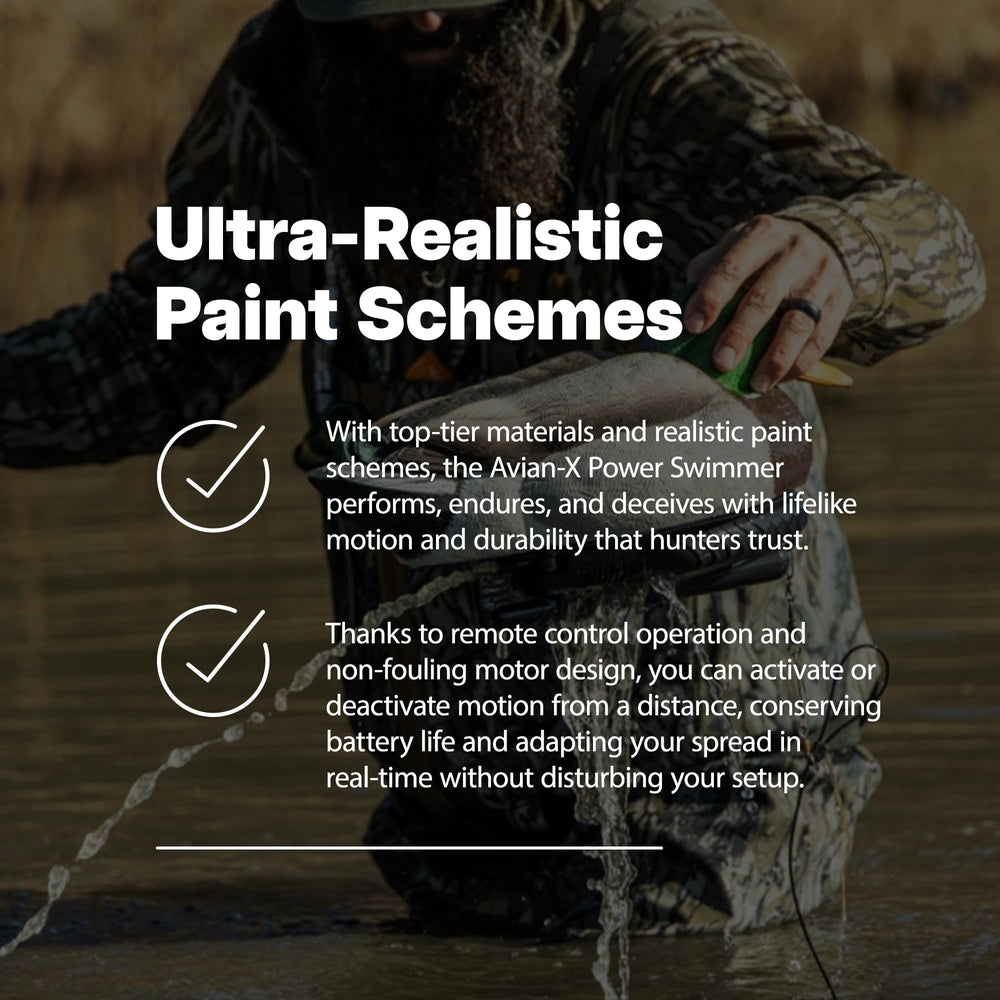 Avian-X Realistic Mallard motion helps improve decoy credibility on water.