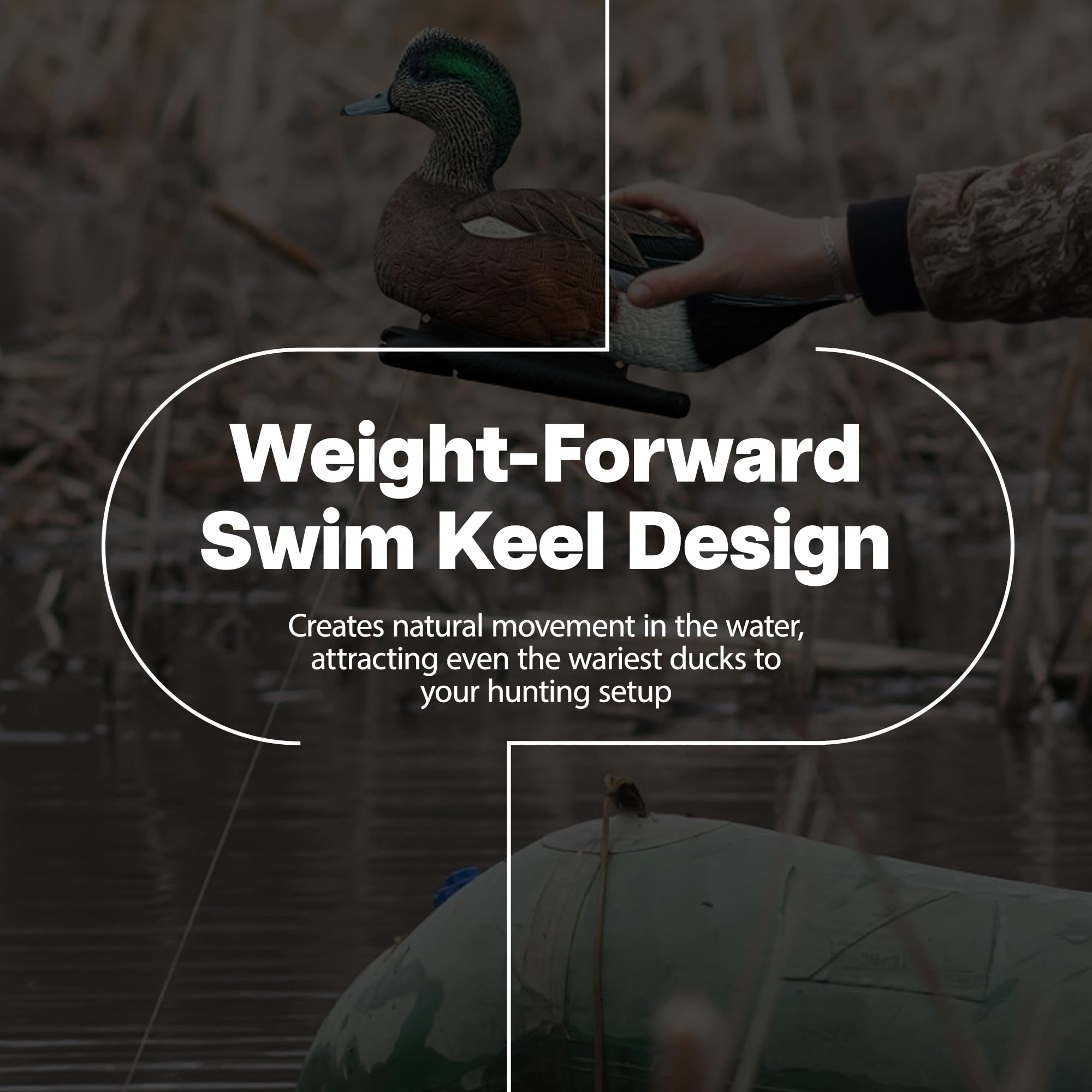 Avian-X Topflight Wigeon decoys with weight-forward keel drifting naturally in ponds for movement