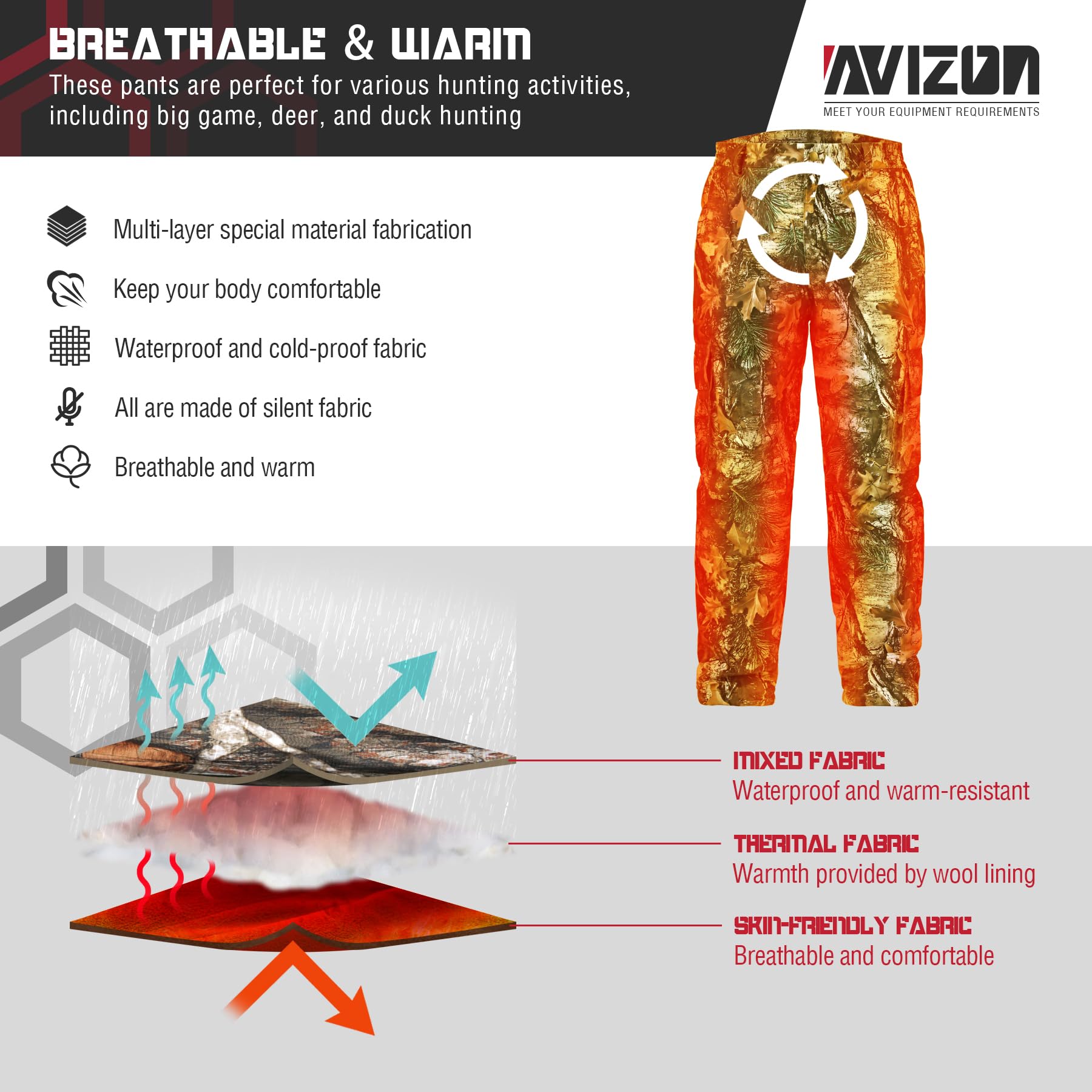 Avizon green camo pattern hunting pants blend into dense forests for stealthy approaches