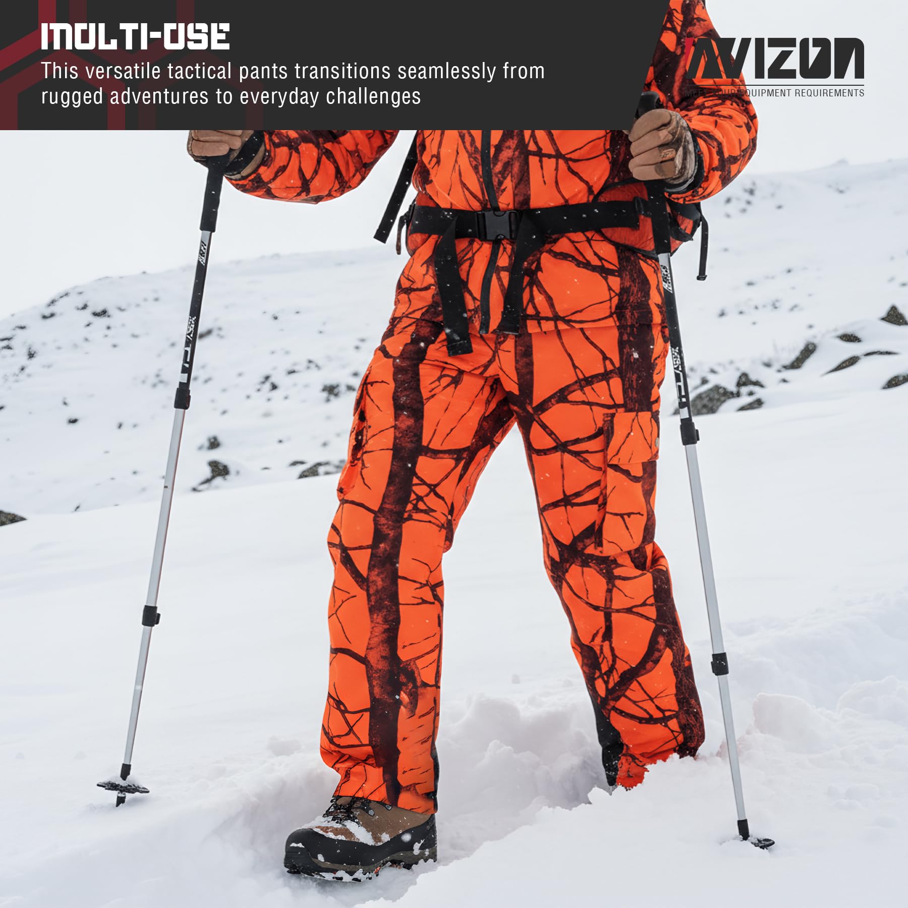 Avizon pants available in sizes S to 4XL with a clear fit guide.