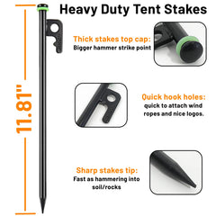 AVOFOREST 12-inch tent stakes curved head design closeup secures rope ties
