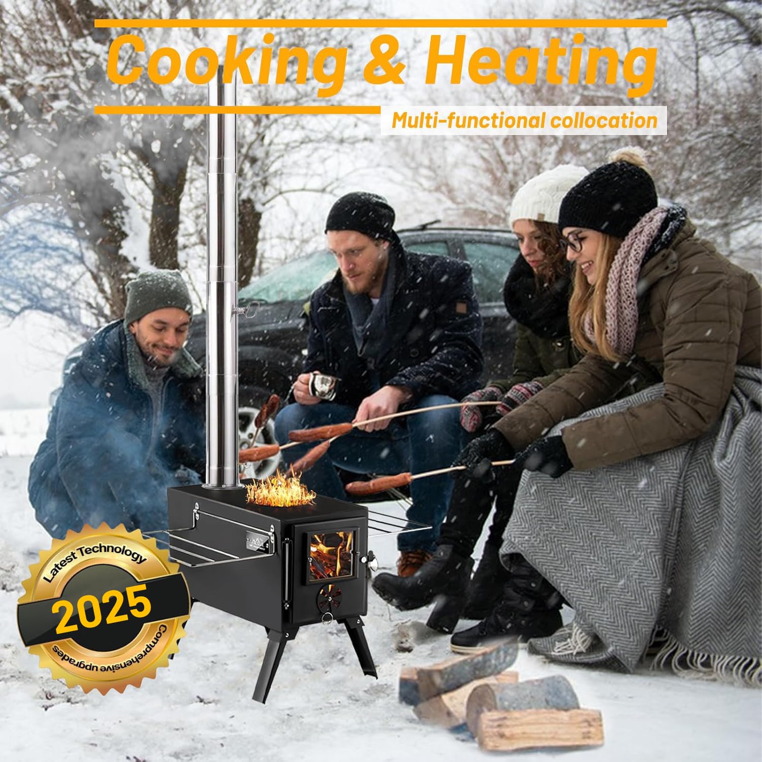 AVOFOREST hot tent stove includes fire tongs brushes gloves and drain screens for safe use