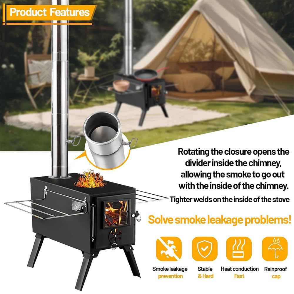 AVOFOREST hot tent stove liftable stainless chimney simplifies setup and cleanup outdoors