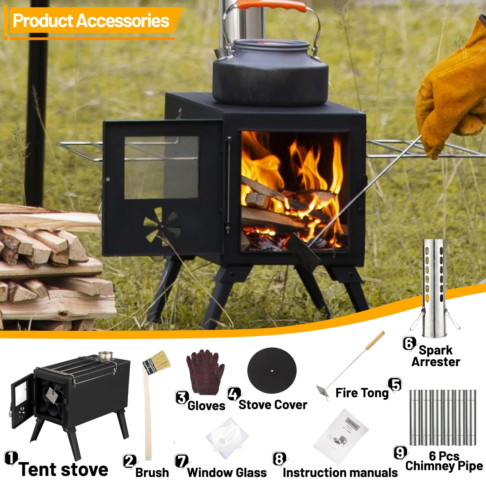 AVOFOREST hot tent stove portable design fits in your car for quick camping trips