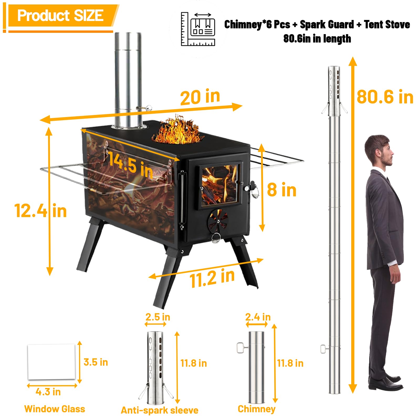 AVOFOREST hot tent stove visual glass window lets you monitor fire and conserve fuel