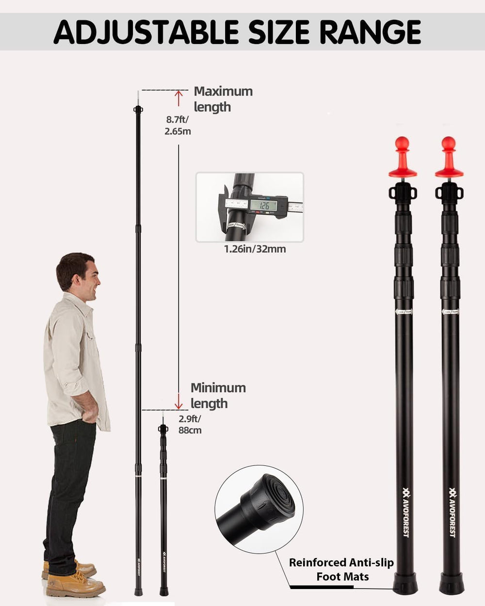 AVOFOREST tarp poles 32mm diameter highlight sturdy outdoor frame