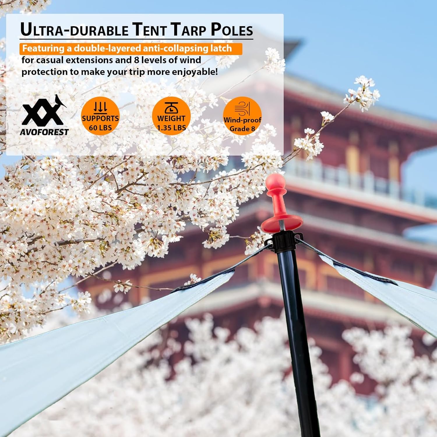 AVOFOREST tarp poles made of aviation aluminum for rugged outdoor use