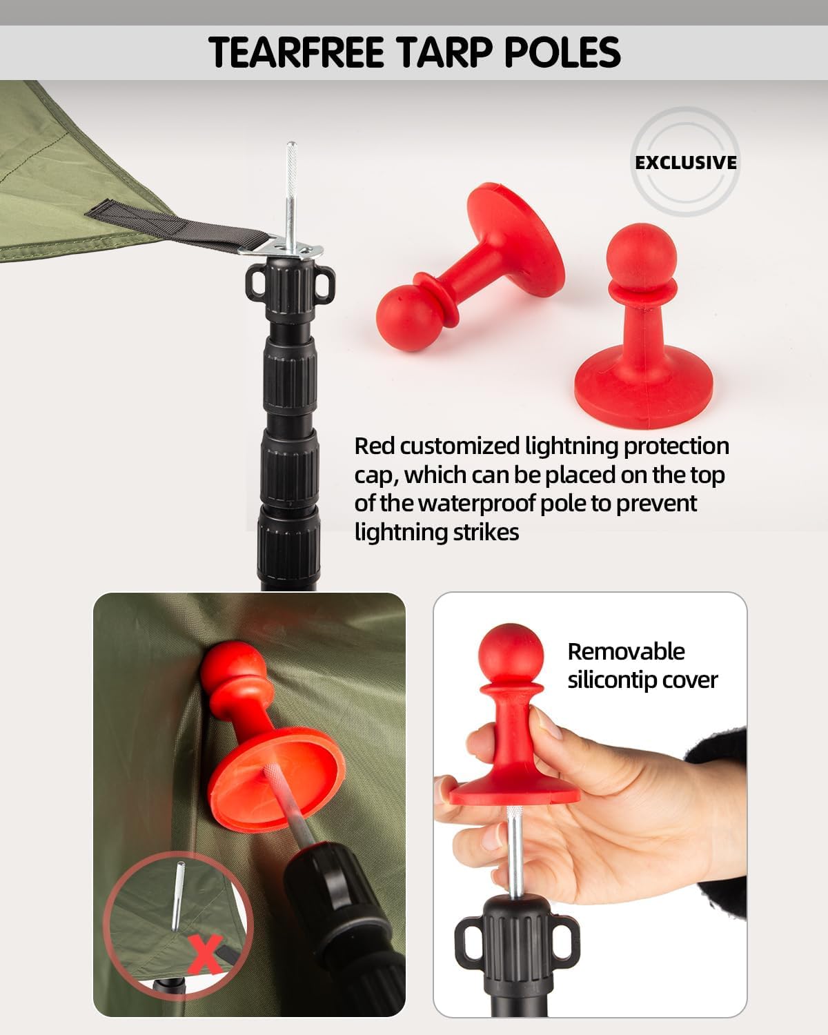AVOFOREST tarp poles with lightning-cap enhances outdoor protection and stability
