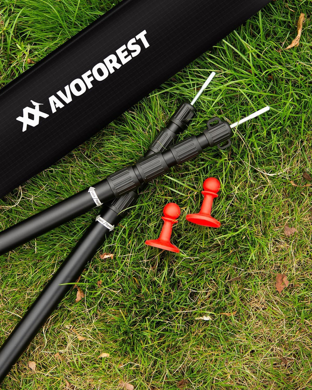 AVOFOREST tarp poles packaging shows compact 36-inch length for travel