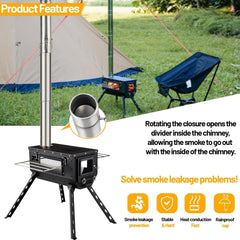 AVOFOREST tent stove glass view with damper to monitor fire safely