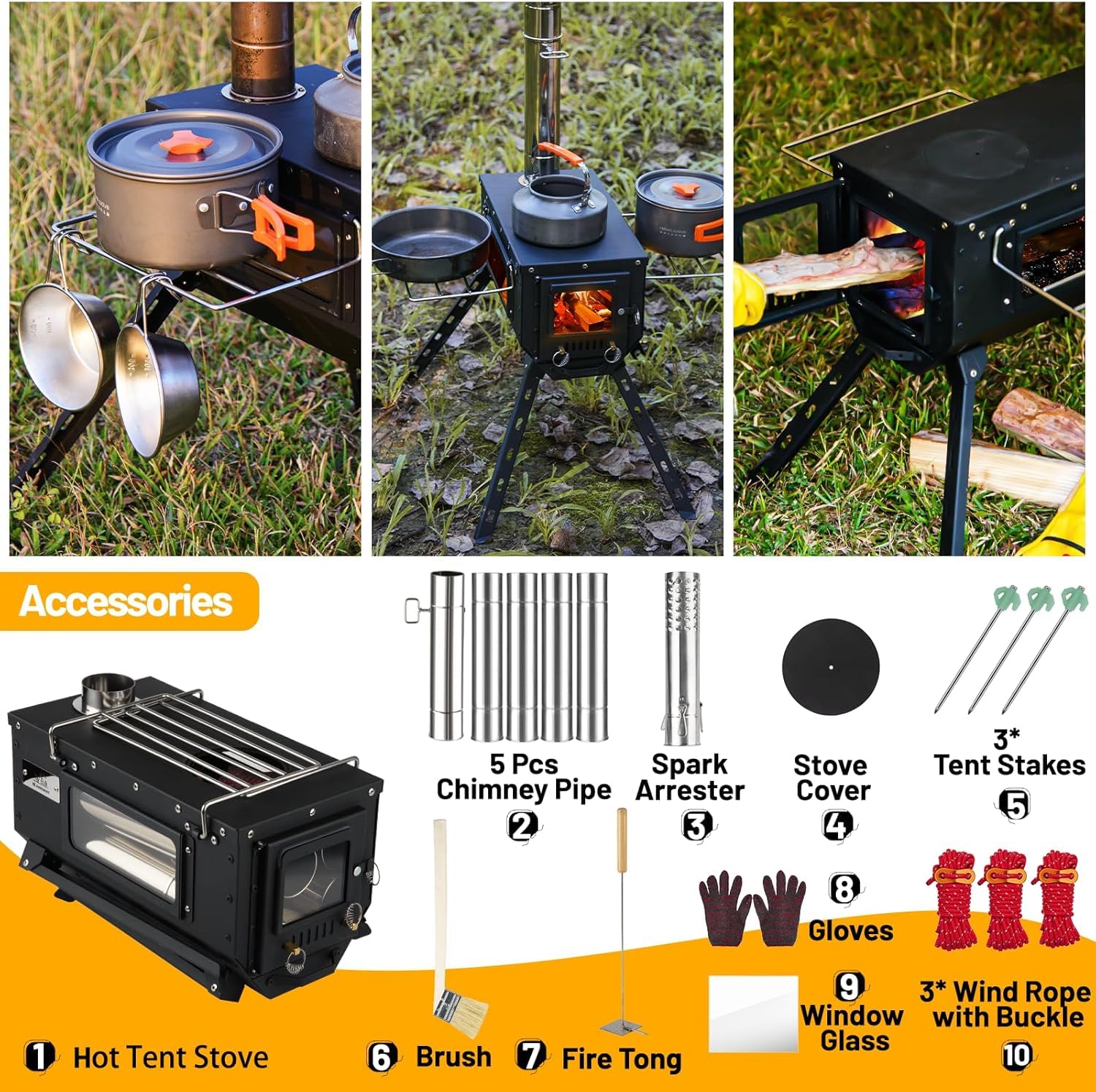 AVOFOREST tent stove stainless chimney parts simplify cleaning