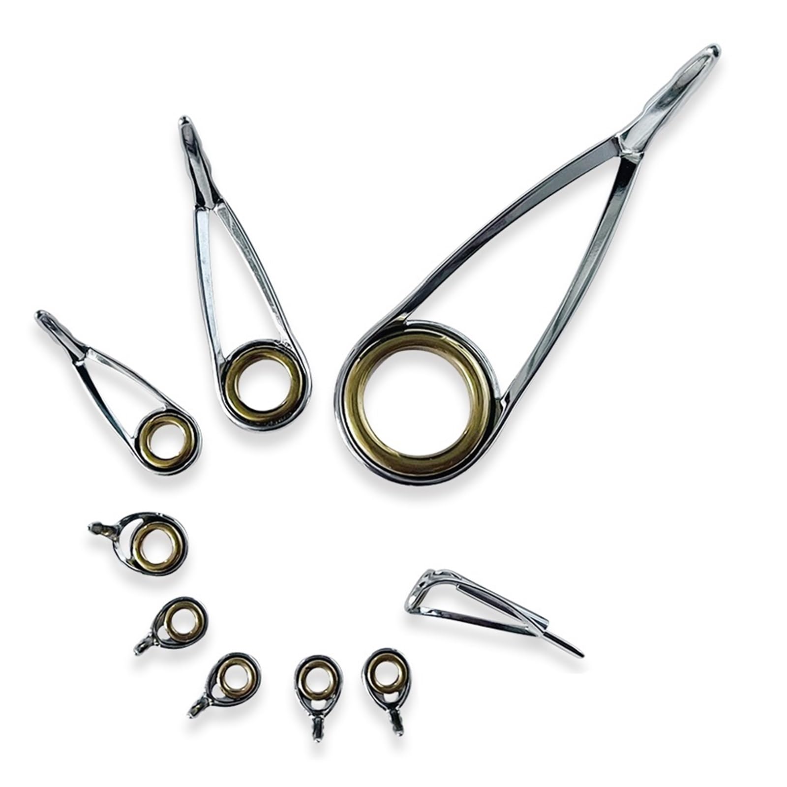 AWHZngE rod guides set with gold ring enhances casting distance and accuracy.