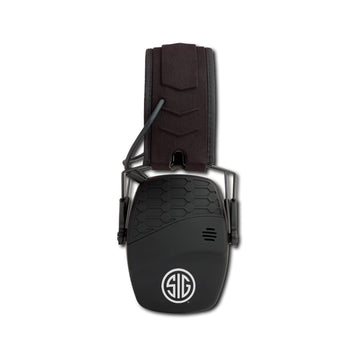 AXIL TRACKR Blu ear muffs front view offering compact protection for hunting and shooting