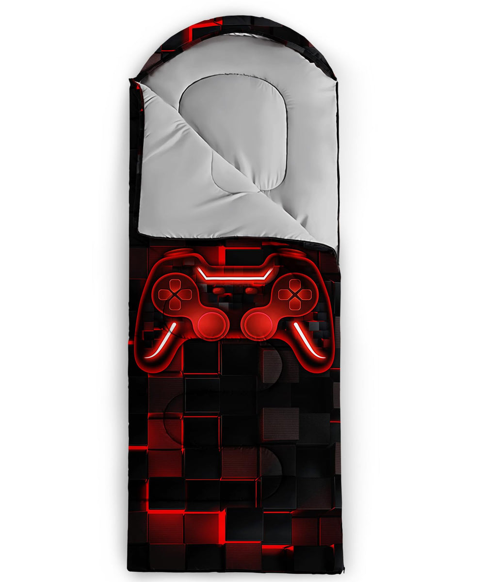 Axolotl Gamepad Sleeping Bag indoor use for sleepovers and movie nights.