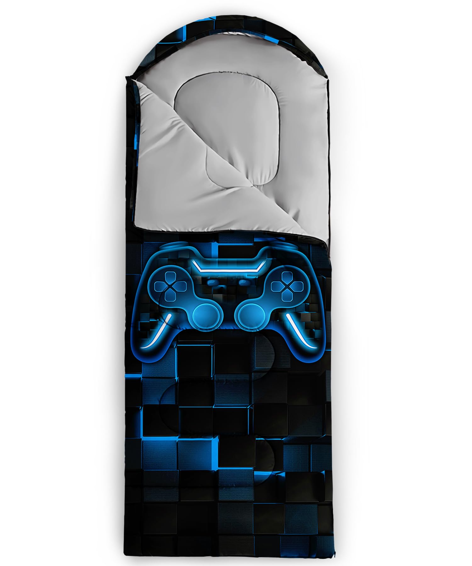 Axolotl gamepad sleeping bag rolled compact shows lightweight travel-ready packing