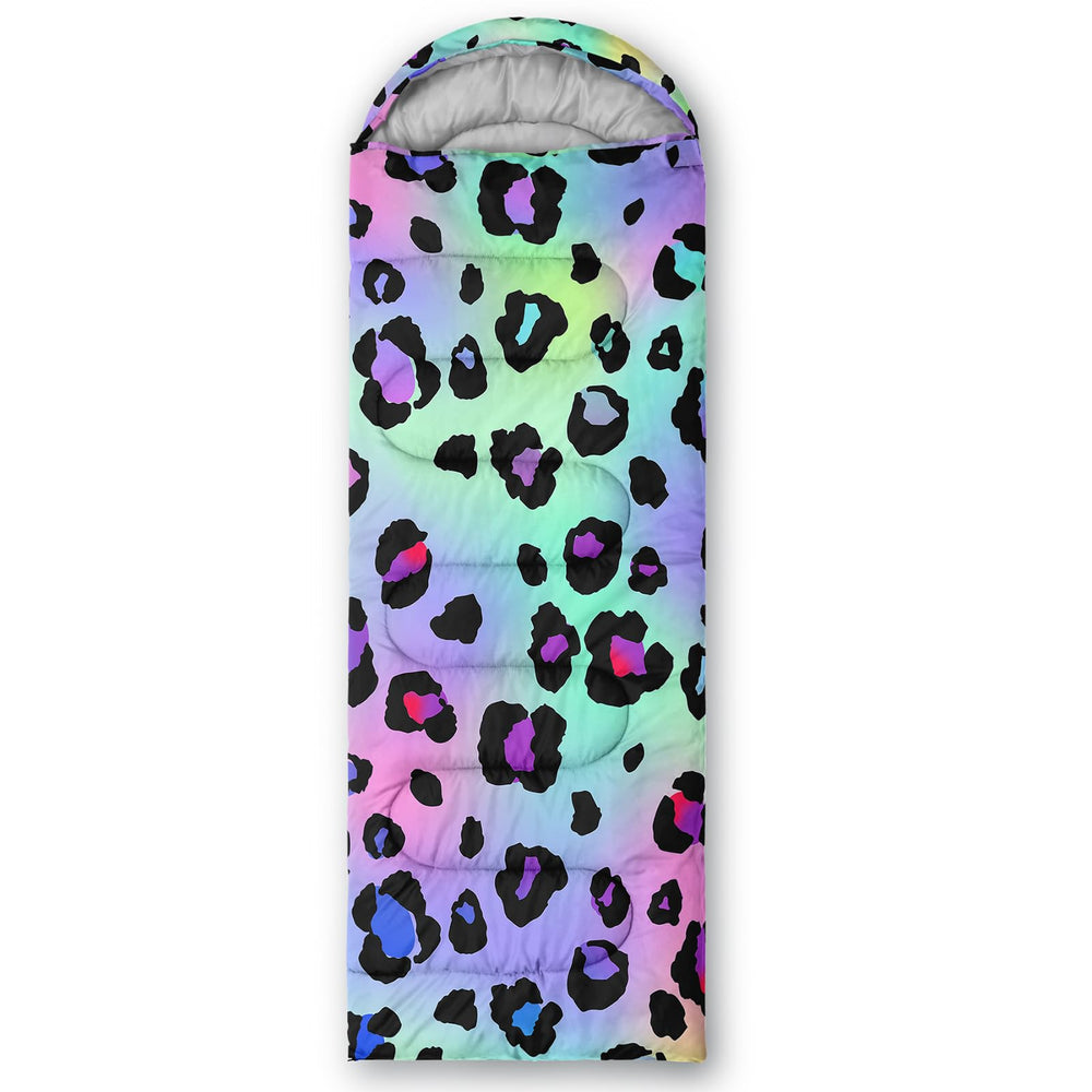 Axolotl kids camping sleeping bag on a tent site demonstrating versatility.