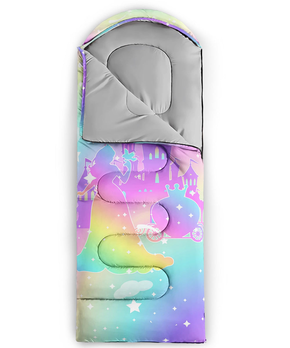 Axolotl Princess sleeping bag multicolor design suitable for kids on trips