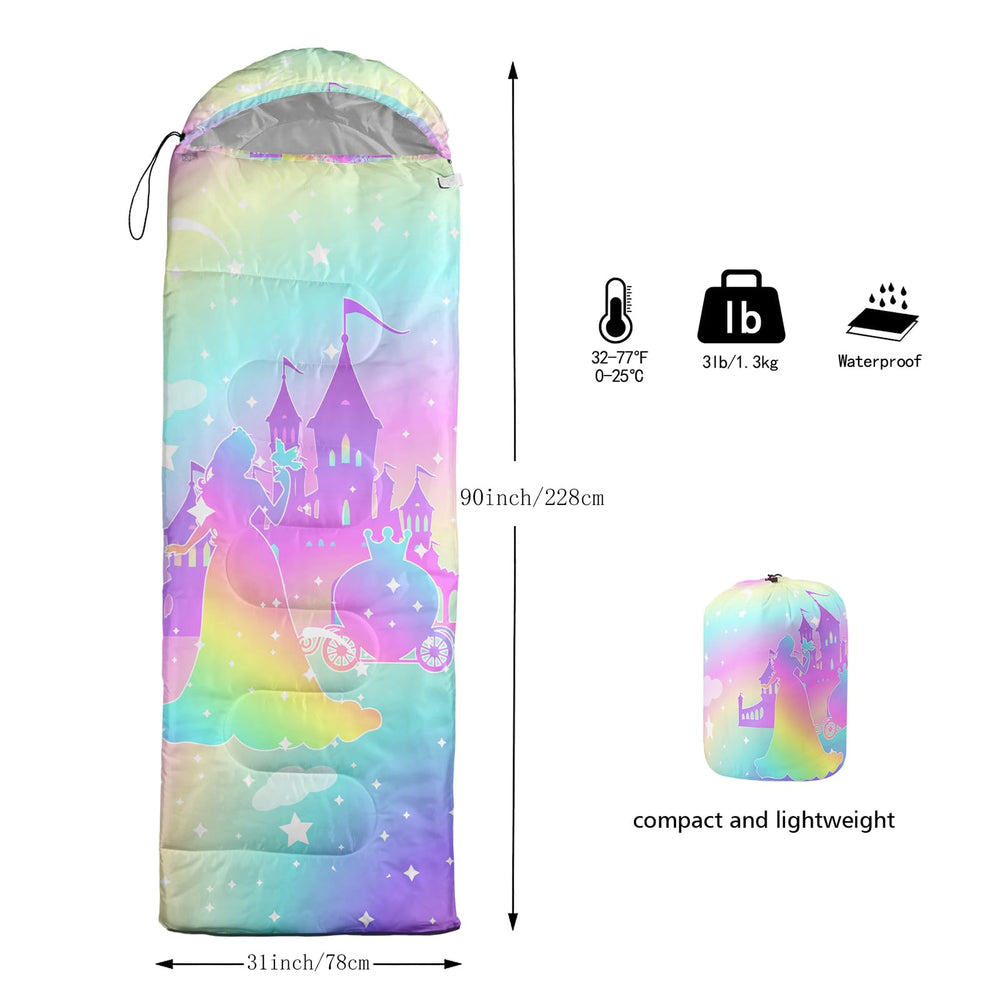 Axolotl Princess sleeping bag interior padding highlights cozy comfort for kids
