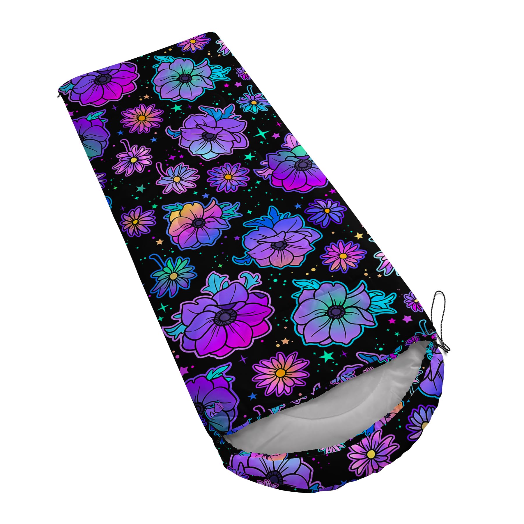 Axolotl sleeping bag full length opens into a blanket for picnics