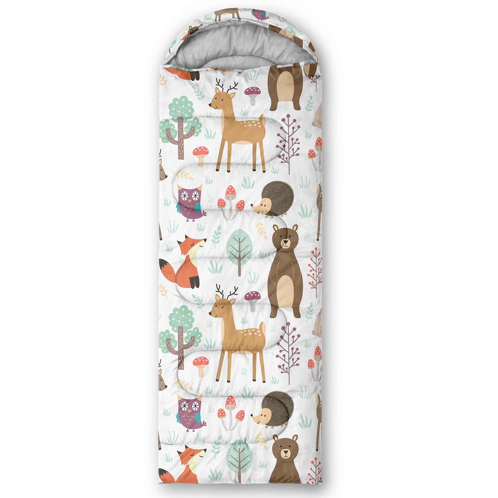 Axolotl sleeping bag colorful 3D print highlights 3-season versatility.