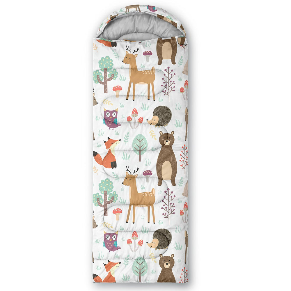 Axolotl sleeping bag colorful 3D print highlights 3-season versatility.
