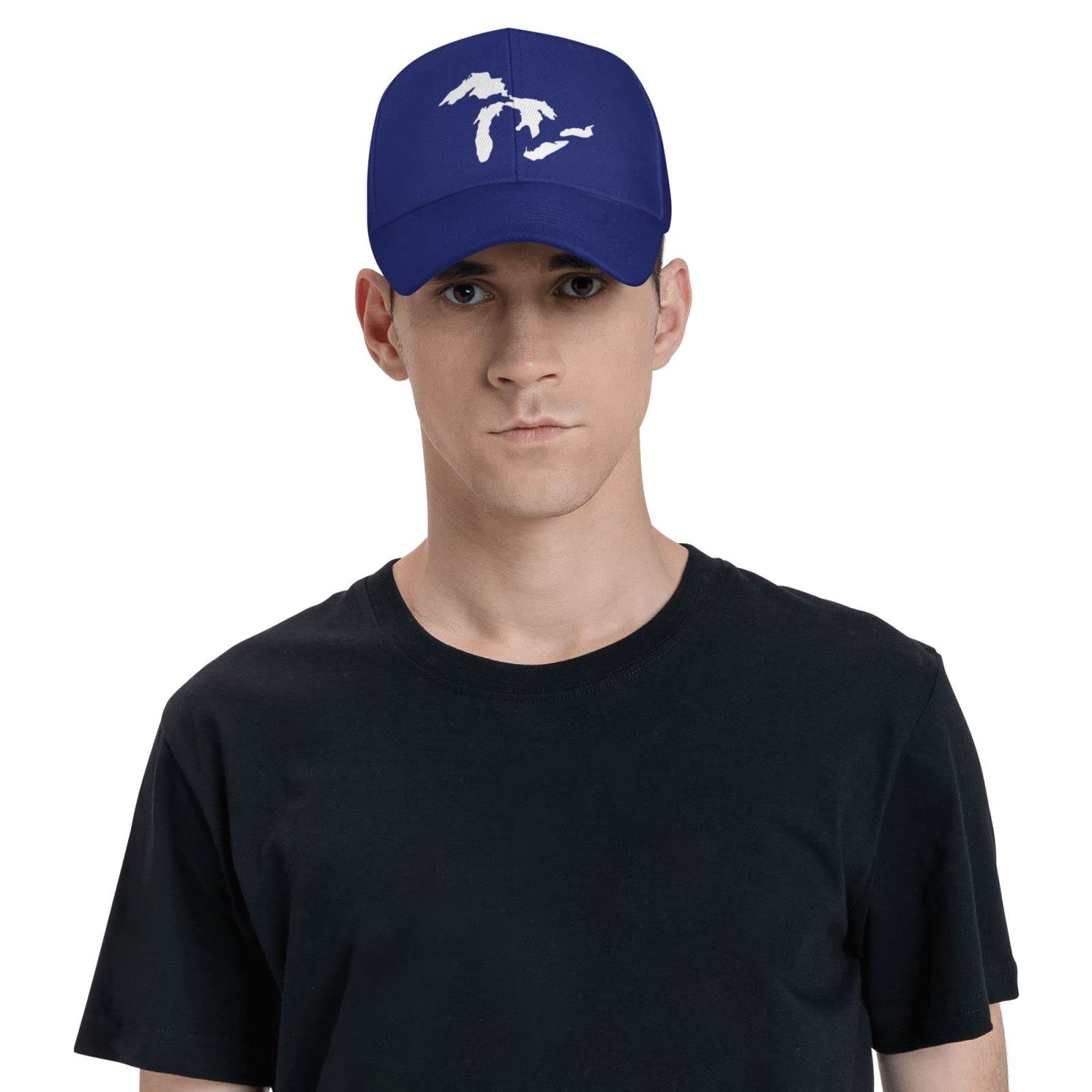 AXXOR Michigan Great Lakes map blue hat close-up embroidery detail and durability