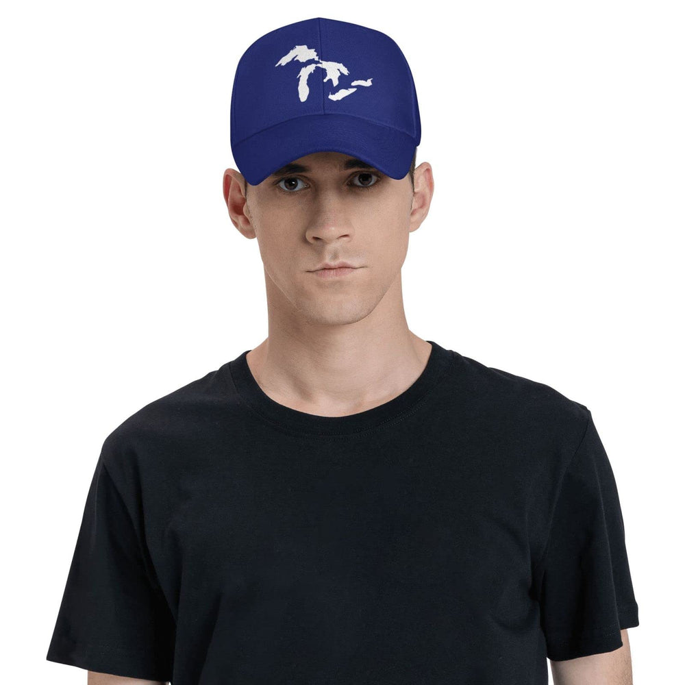 AXXOR Michigan Great Lakes map blue hat close-up embroidery detail and durability